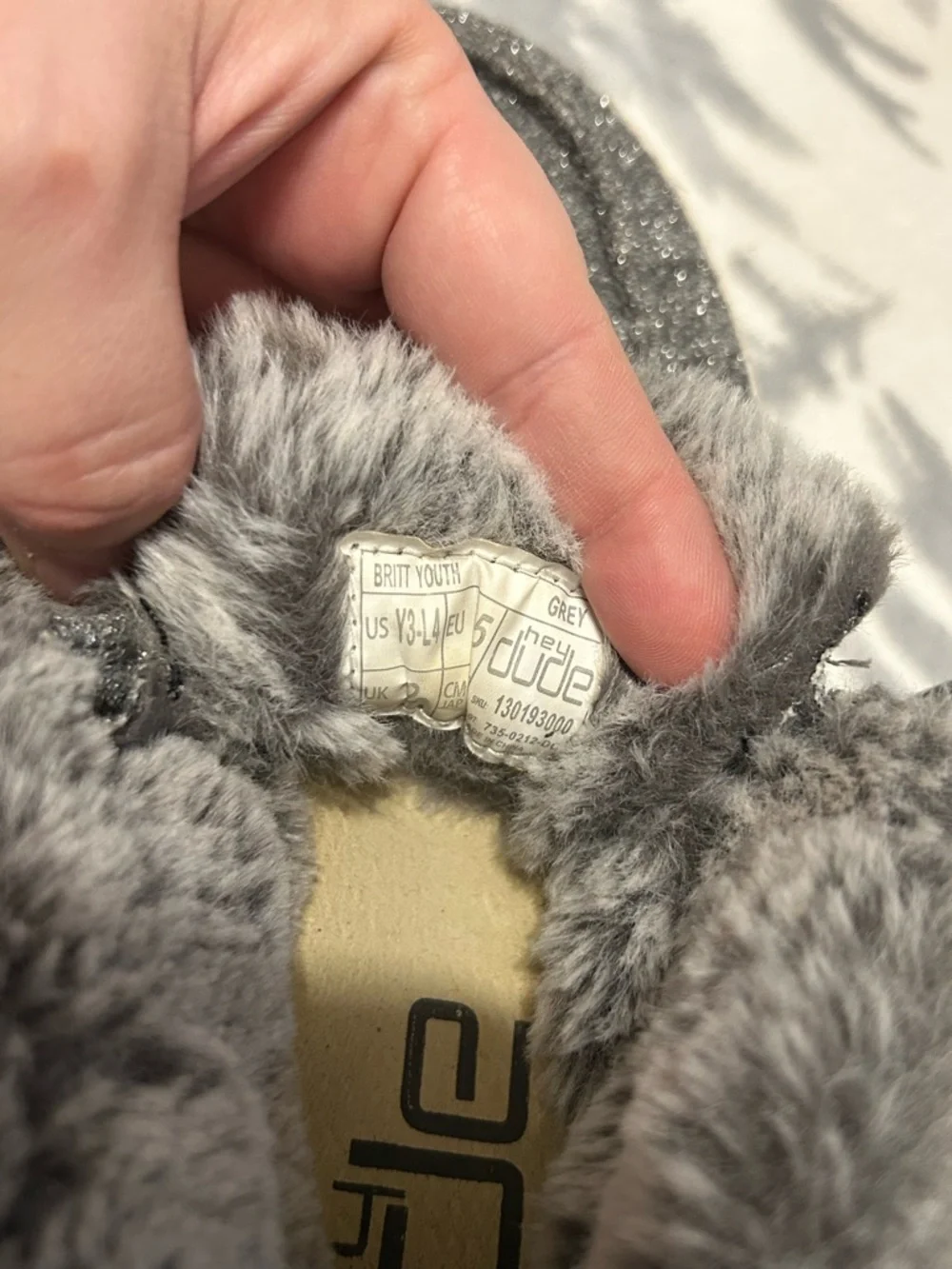 Hey Dude Youth Gray Faux-Fur Lined Slip-On Moccasins
